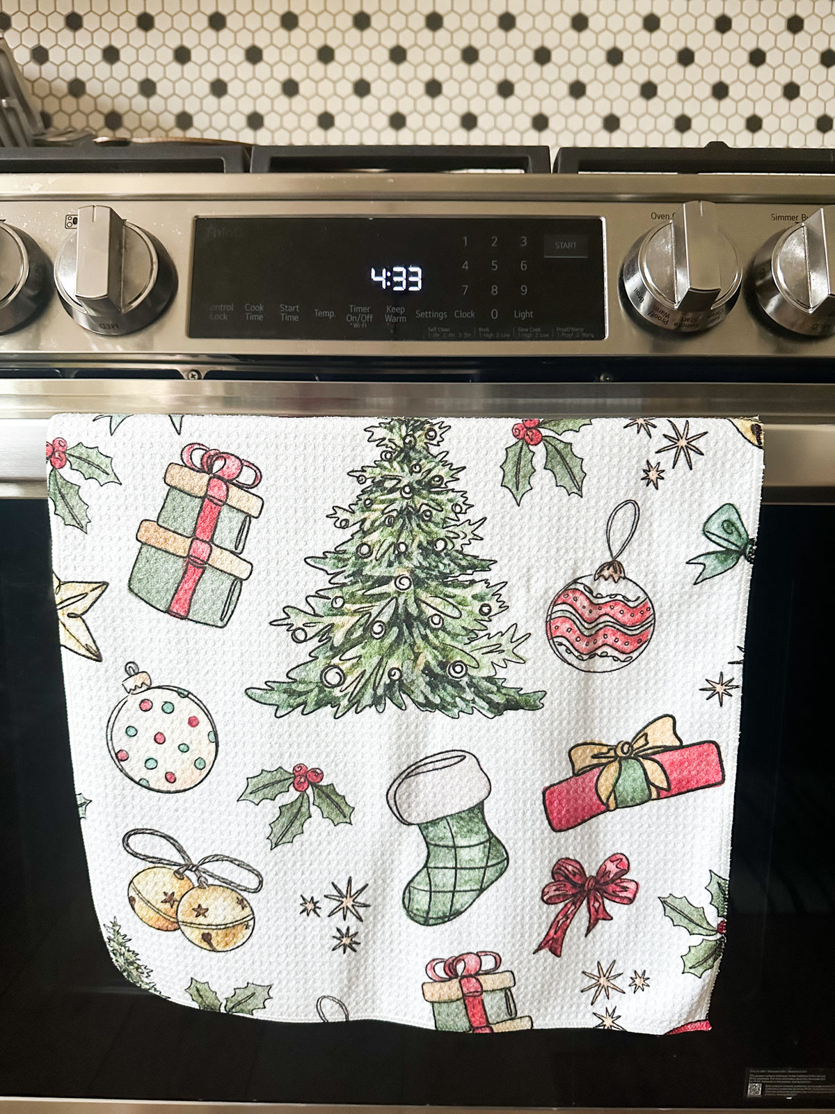 Waffle Knit Hand Towel in Christmas Motif