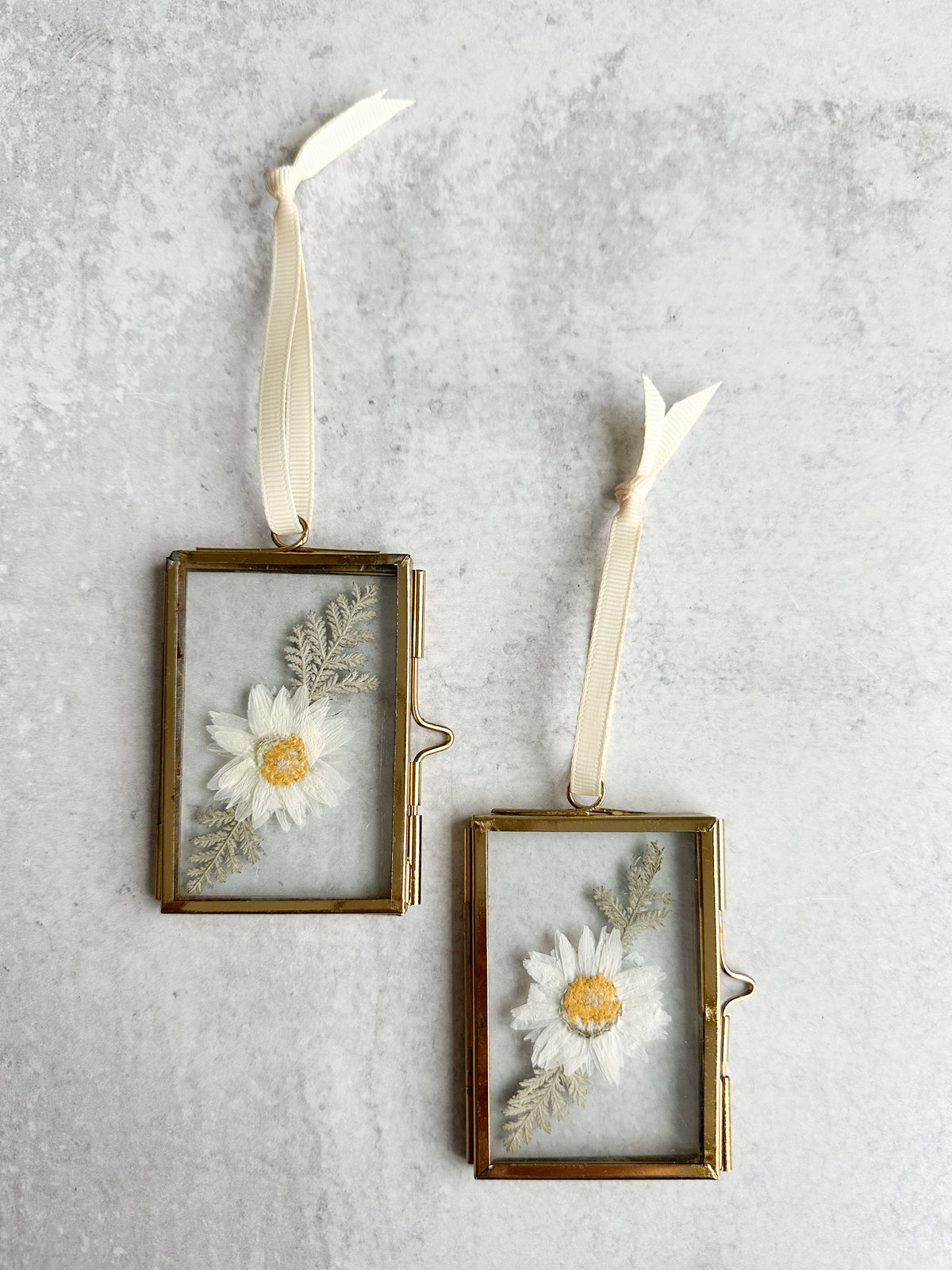Pressed Flower Glass Ornament in Paper Daisies