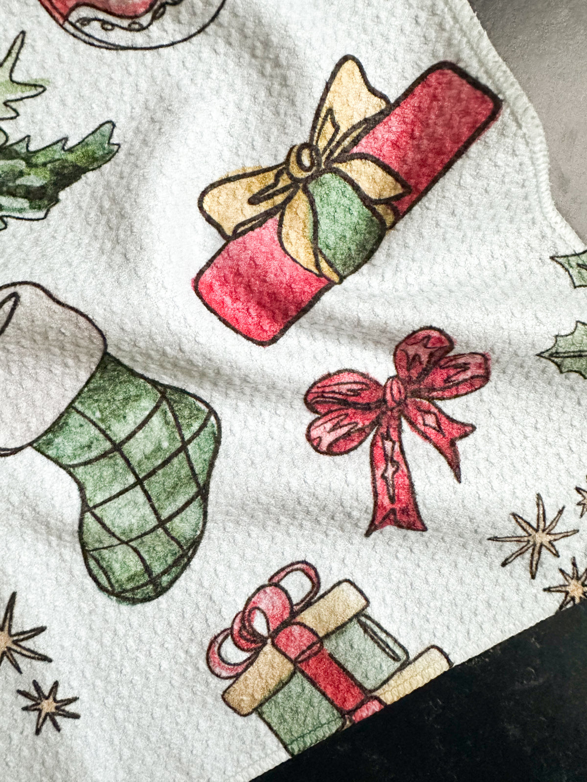 Waffle Knit Hand Towel in Christmas Motif