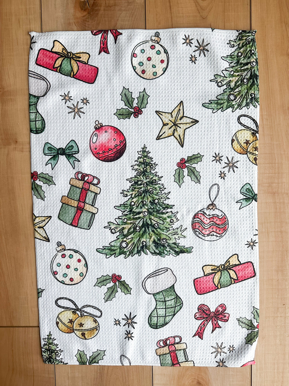 Waffle Knit Hand Towel in Christmas Motif