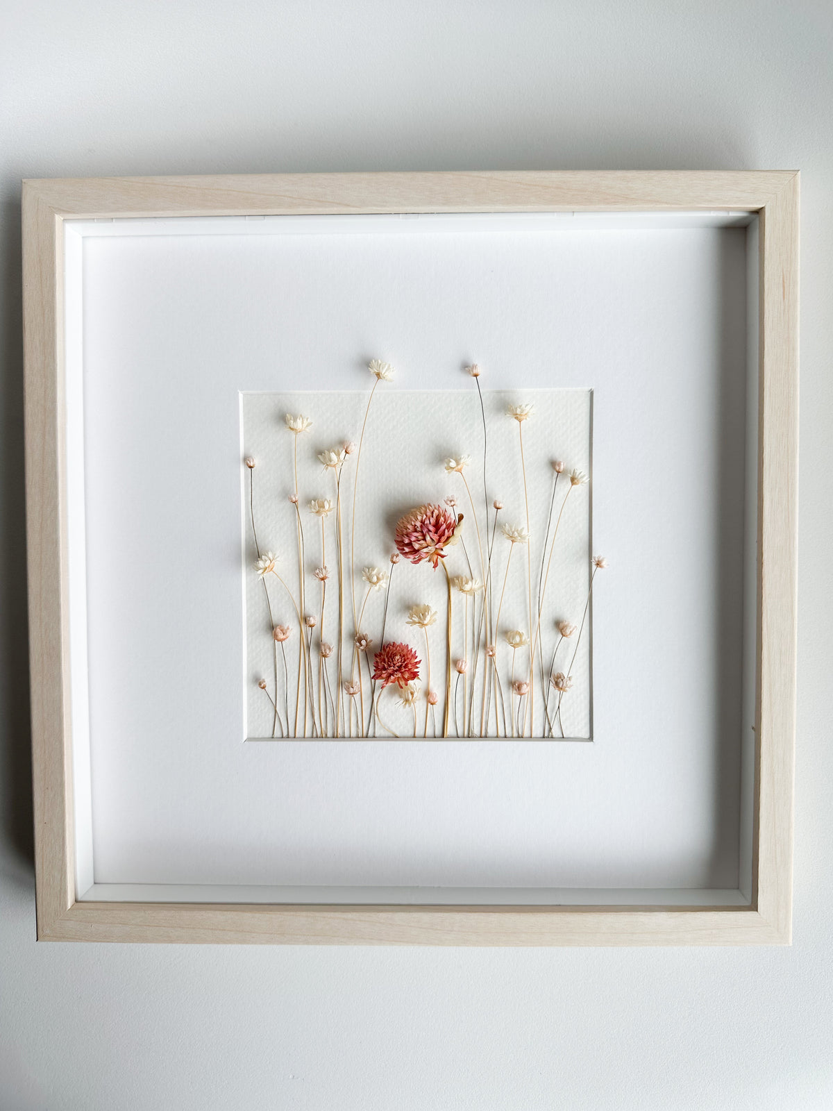 Peachy Pink and White Dried Flower Frame