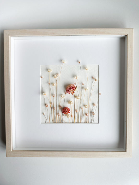 Peachy Pink and White Dried Flower Frame