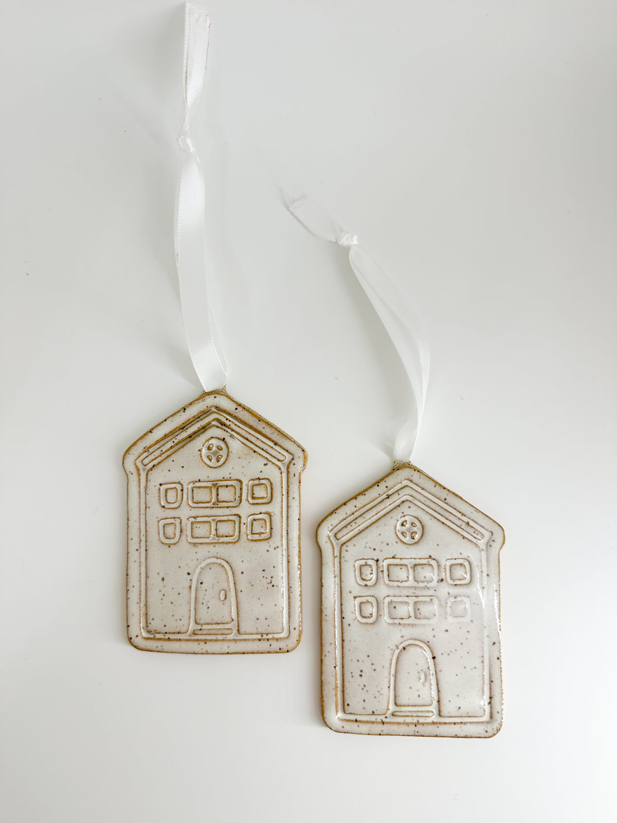 Speckled Stoneware Christmas Village Ornaments