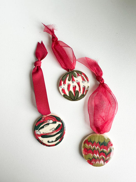 Medium Hand Painted Round Ornaments in Red/Green Motif