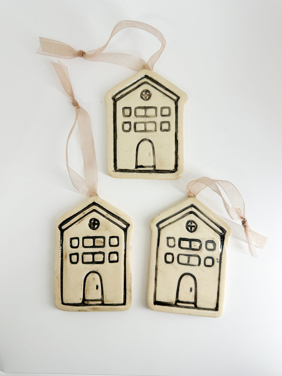 Black/Ivory Stoneware Christmas Village Ornaments