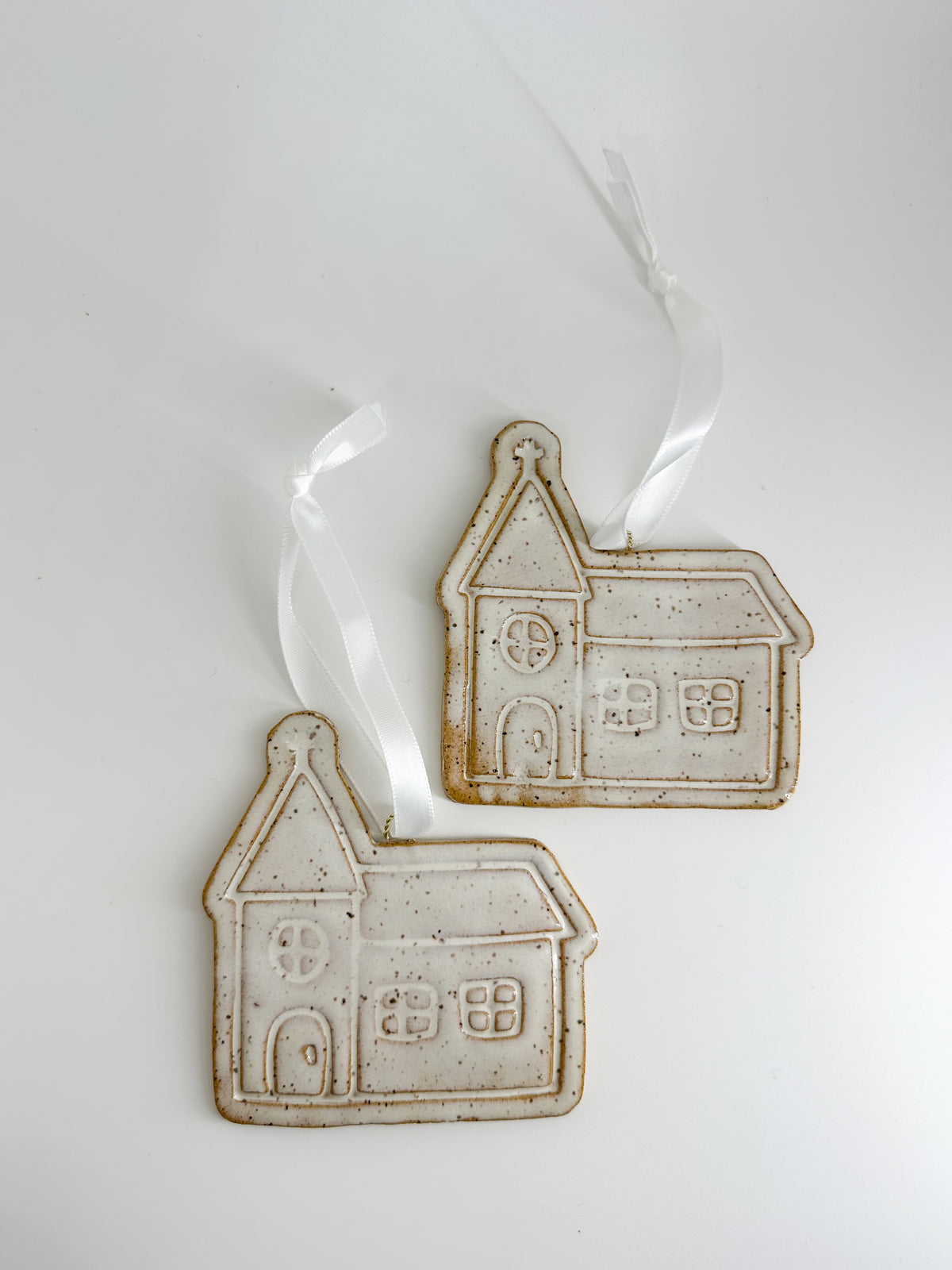 Speckled Stoneware Christmas Village Ornaments