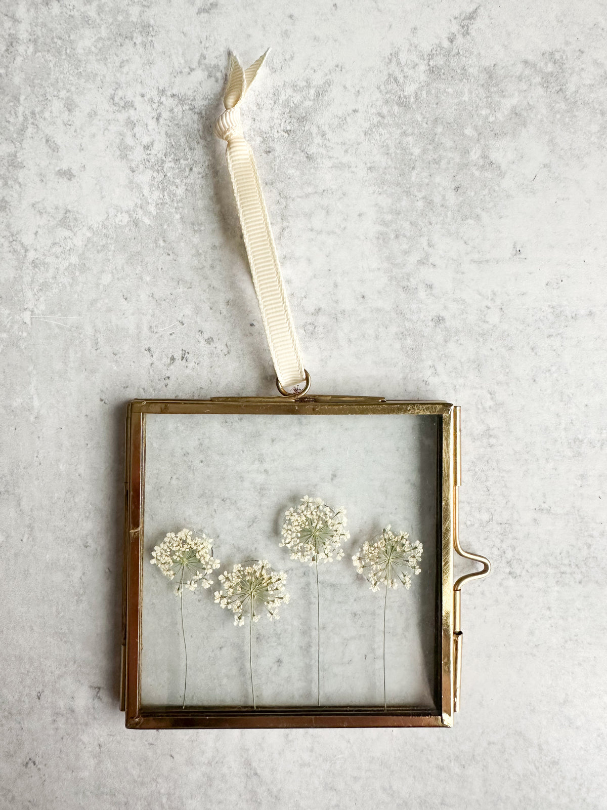 Pressed Flower Glass Ornament in Queen Anne’s Lace