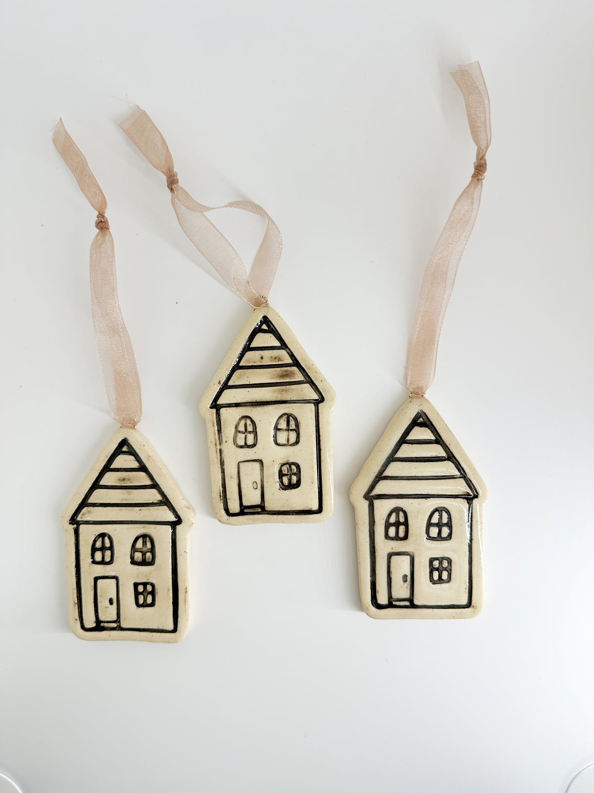 Black/Ivory Stoneware Christmas Village Ornaments
