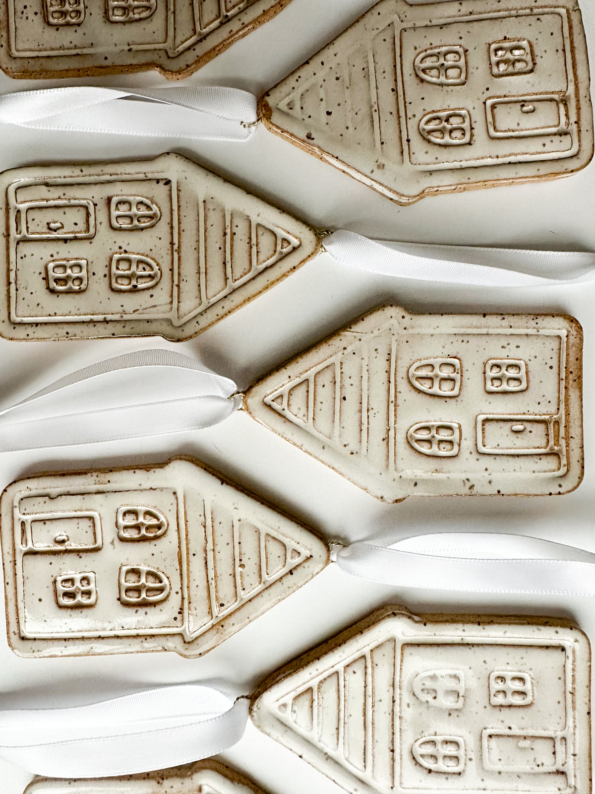 Speckled Stoneware Christmas Village Ornaments