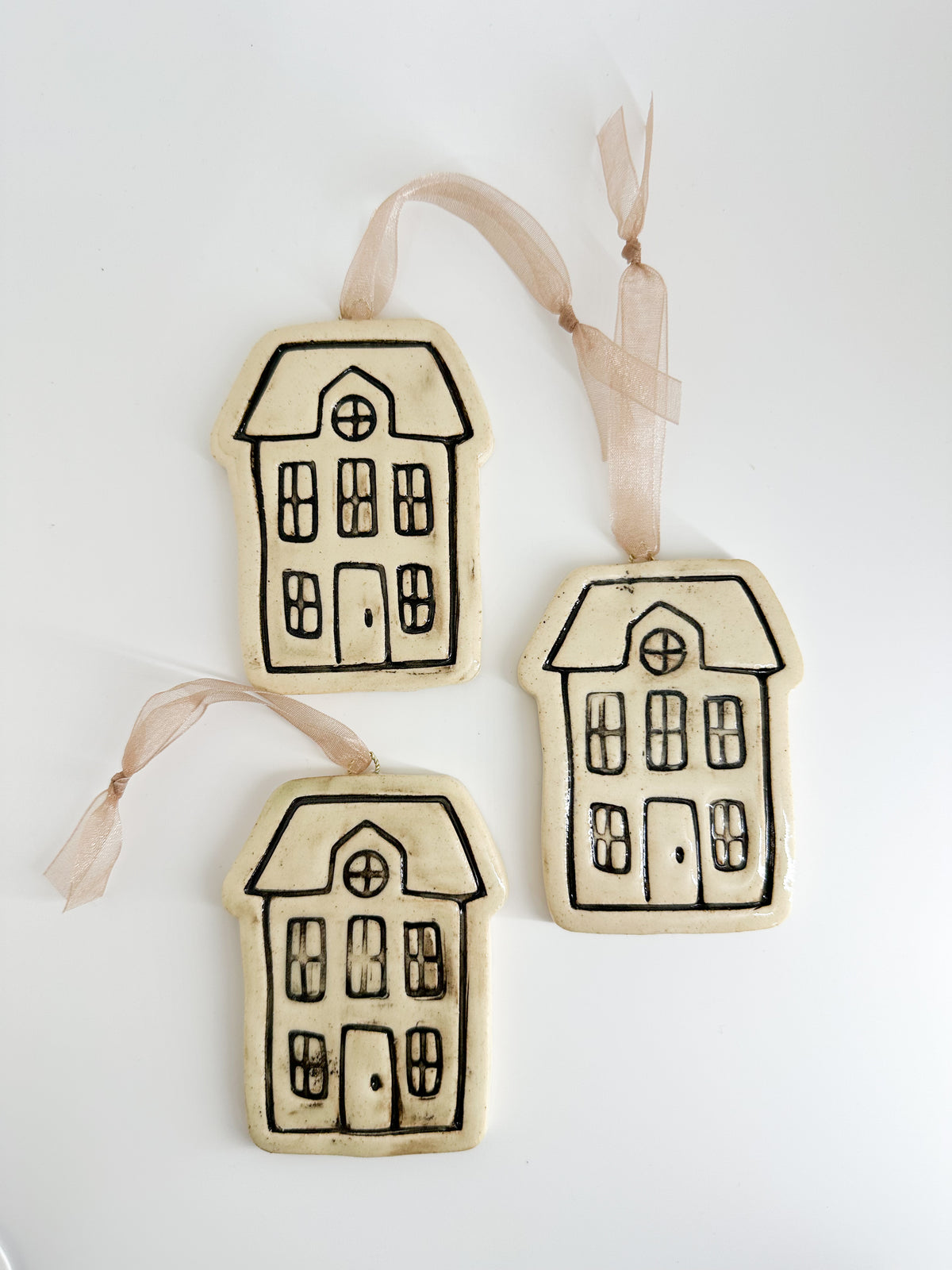 Black/Ivory Stoneware Christmas Village Ornaments