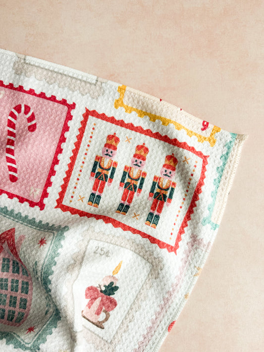 Waffle Knit Hand Towel in Festive Stamps