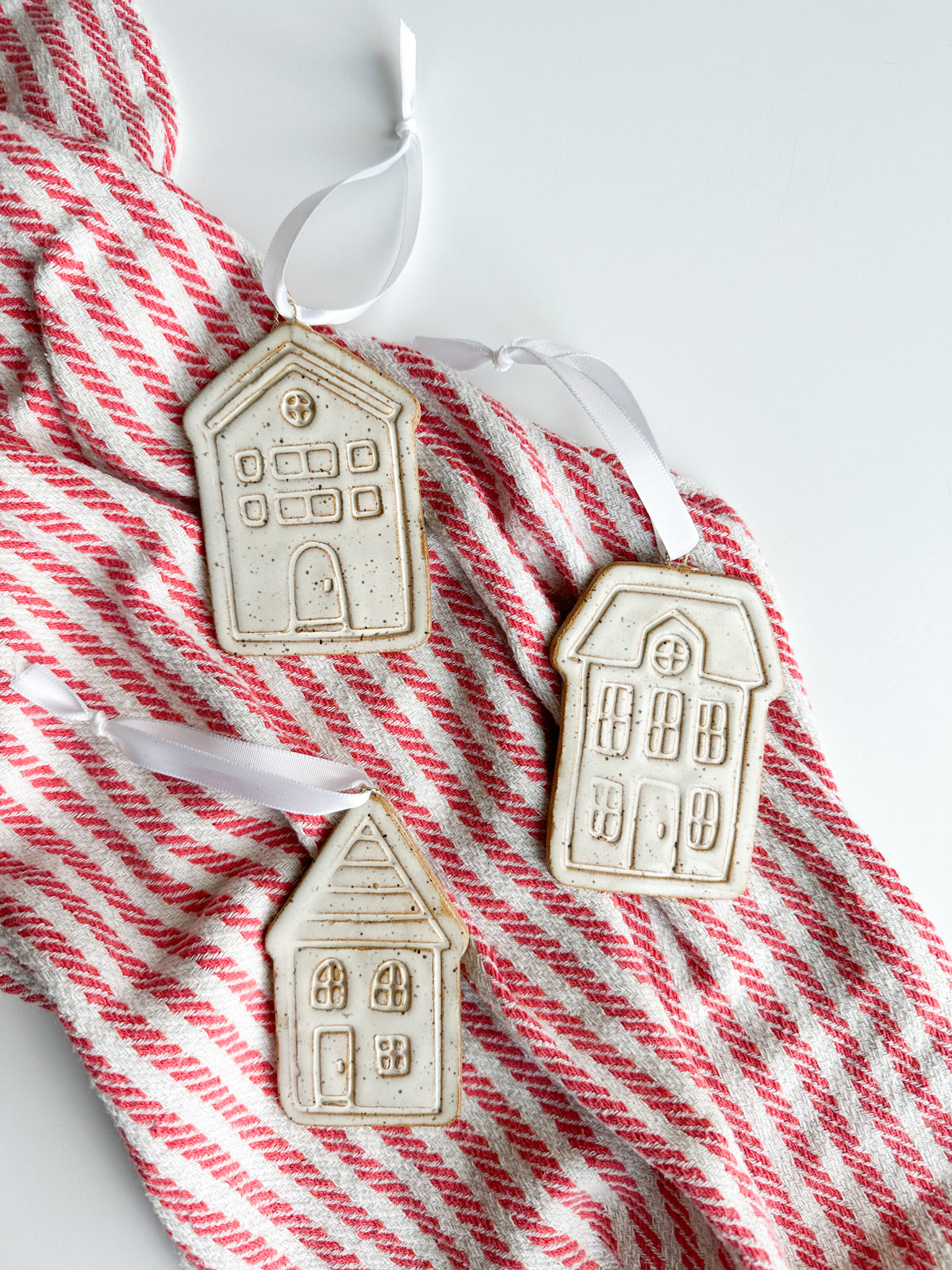 Speckled Stoneware Christmas Village Ornaments