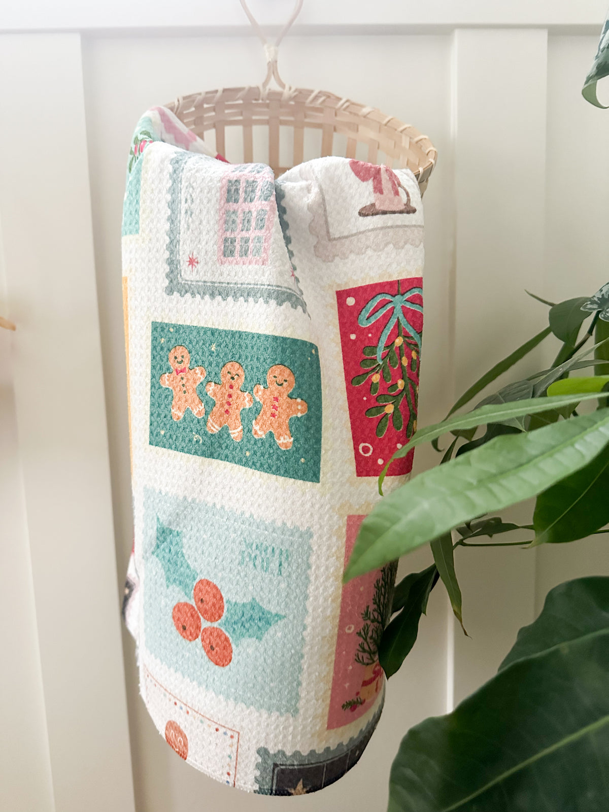 Waffle Knit Hand Towel in Festive Stamps