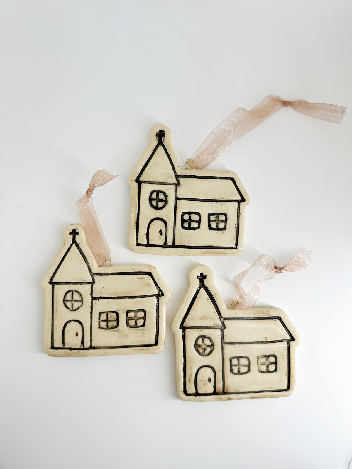 Black/Ivory Stoneware Christmas Village Ornaments