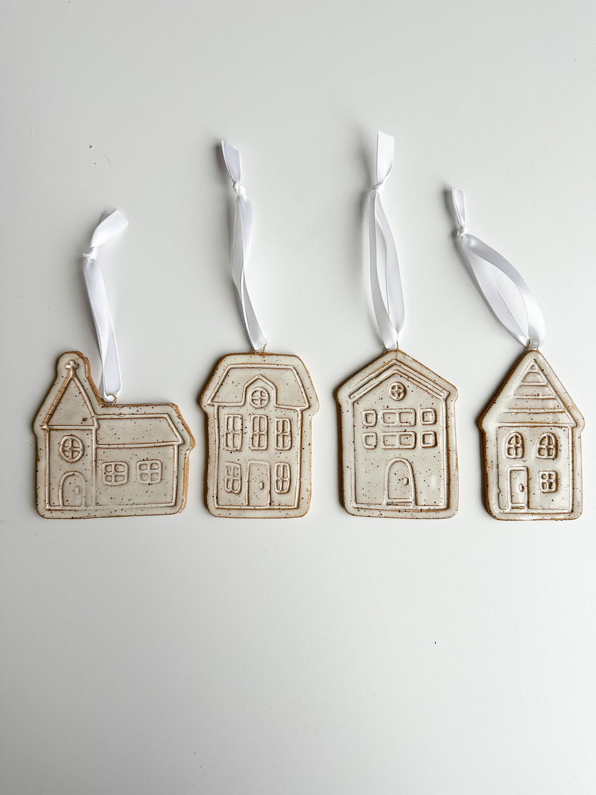 Speckled Stoneware Christmas Village Ornaments