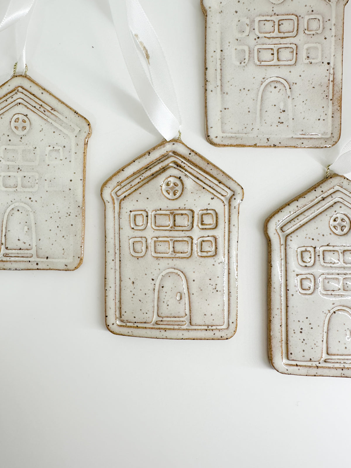 Speckled Stoneware Christmas Village Ornaments