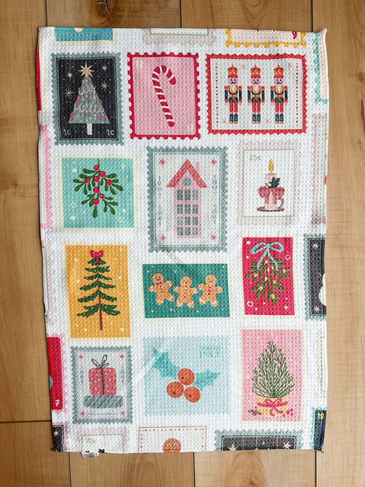 Waffle Knit Hand Towel in Festive Stamps