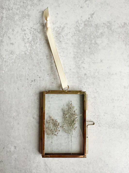Pressed Flower Glass Ornament in Textured Greens