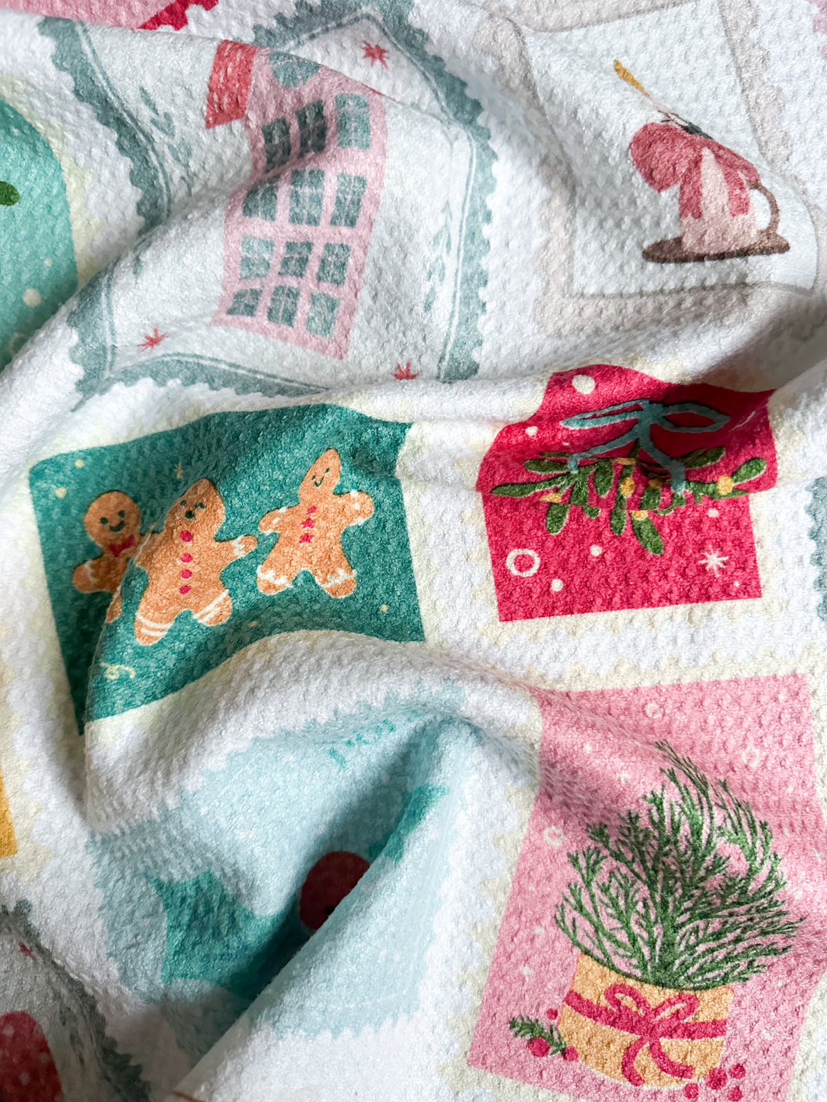 Waffle Knit Hand Towel in Festive Stamps