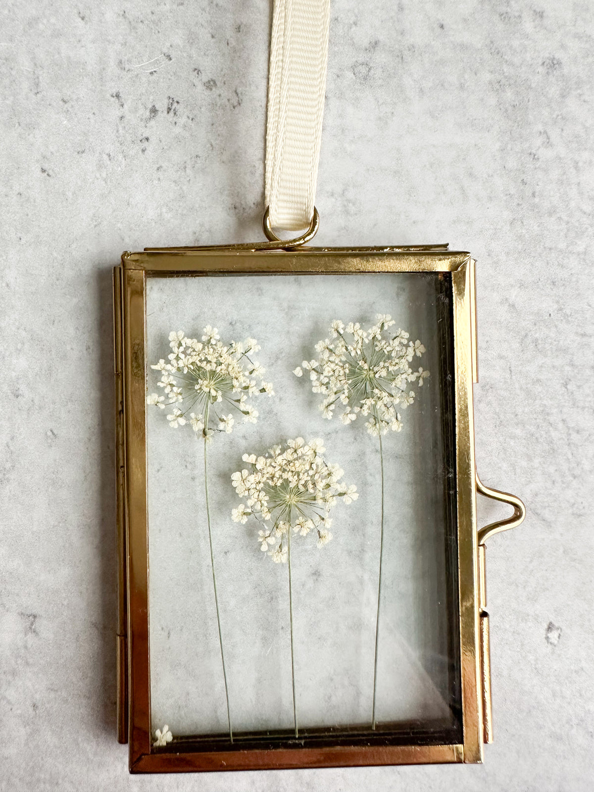 Pressed Flower Glass Ornament in Queen Anne’s Lace