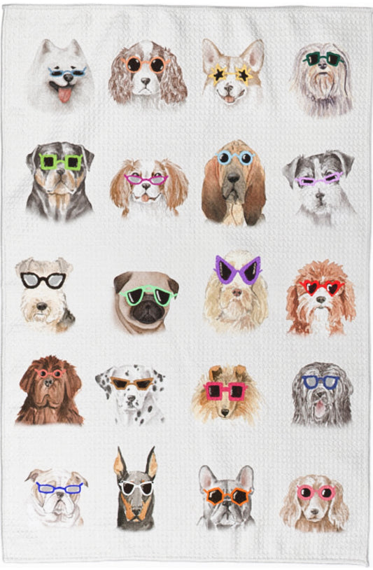 Waffle Knit Hand Towel in Pups in Sunglasses
